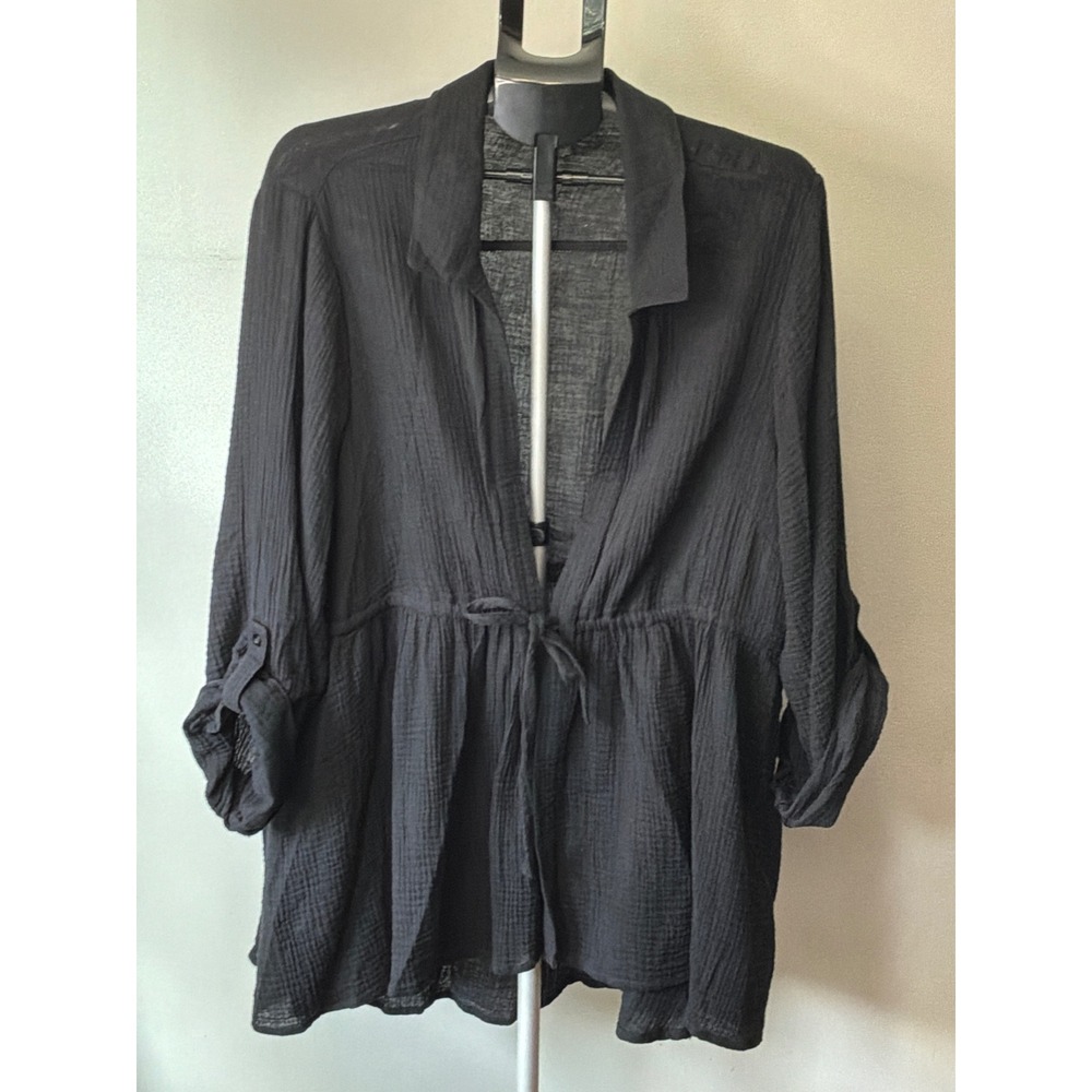 Torrid Black Gauze Cover Up Drawstring Roll Tab Boho Resort  Womens 3X